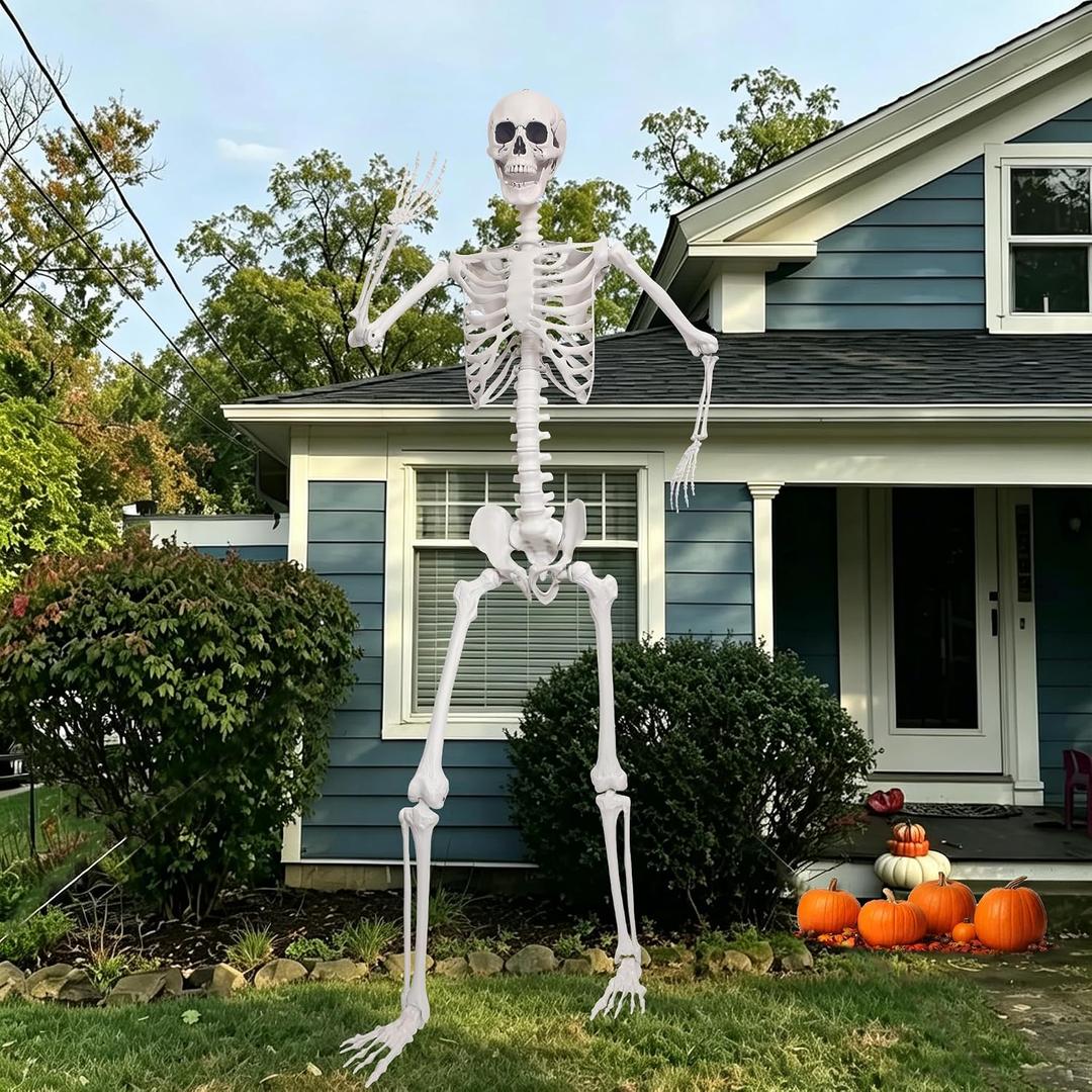 7.9Ft Halloween Skeleton with Movable Joints Plastic Skeleton for Yard Lawn Porch Decor