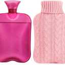 samply Hot Water Bottle with Knitted Cover, 2L Hot Water Bag for Hot and Cold Compress, Hand Feet Warmer, Ideal for Menstrual Cramps, Neck and Shoulder Pain Relief, Pink