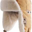 Harlang Unisex Trapper Hat Winter Windproof Cotton Ushanka Russian Hunting Hats for Skiing Khaki