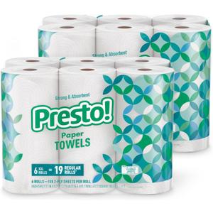 Amazon Brand - Presto! Flex-a-Size Paper Towels, 158 Sheet Huge Roll, 12 Rolls (2 Packs of 6), Equivalent to 38 Regular Rolls, White (6 Count (Pack of 2))