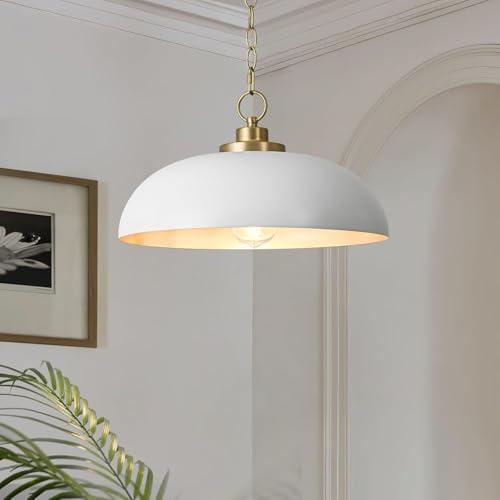 Lingkai 15.7" Pendant Light Fixtures, Farmhouse Pendant Lights Kitchen Island, White Hanging Ceiling Light for Kitchen Island Dining Room