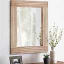 Rectangle Mirror Retro Wooden Wall-Mounted Mirrors Farmhouse Bedroom Bathroom Vanity Entrance Decorative Antique Hanging Mirror Large 26"x18" (26"L x 18"W, Crude Wood)