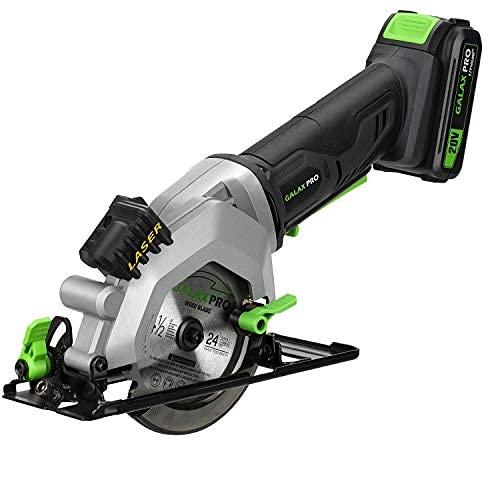 GALAX PRO Mini Circular Saw, DC20V 4-1/2" Cordless Circular Saw with 2.0Ah battery, Laser Guide, Rip Guide, 2 Pcs Blades(24T+ 60T), 3400RPM, Max Cutting Depth 1-11/16"(90), 1-1/8"(45)