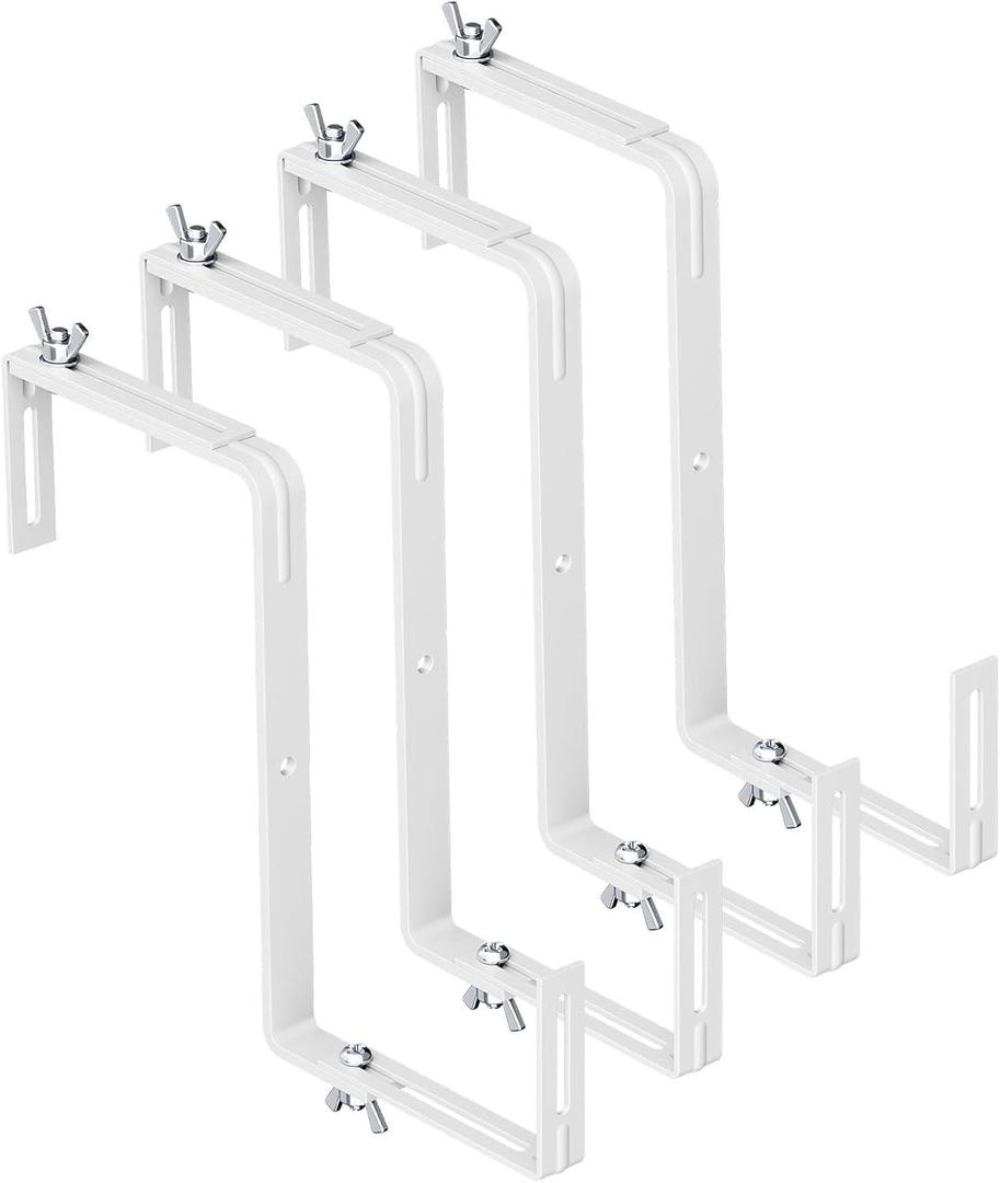 Adjustable Planter Box Brackets,Enhanced Bottom Support,Universal Outdoor Hanging Brackets,Flower Box Brackets for Fence Railings, Windowsill, Patio, Garden,Balcony. (White)