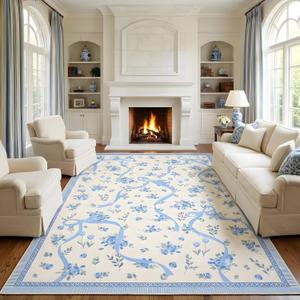 GarveeHome Floral Bow Rugs for Bedroom Girls, 5x7 Area Rugs for Living Room with Soft Low Pile, Non Slip Blue and White Washable Rug 5x7 for Nursery Kids Playroom Dining Room College Dorm Rug