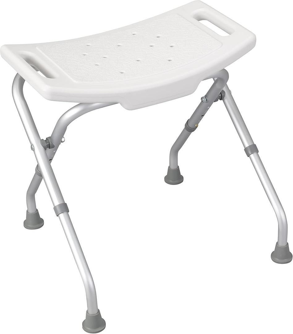 Drive Medical 12486 Folding Shower Chair, Bath Bench with Drainage Holes and In-Seat Handles, Supports Users Up To 300 Pounds, White