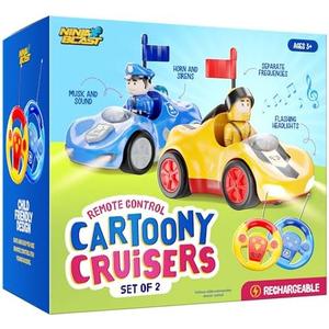 Ninja Blast Rechargeable Remote Control Cartoon Cars for Little Kids, 2 Pack Police & Race RC Car - Toys for 3 4 5 6 Year Old Boy - Easter Gifts for Boys Ages 3-6, Birthday Toy Gift Ideas for Toddler