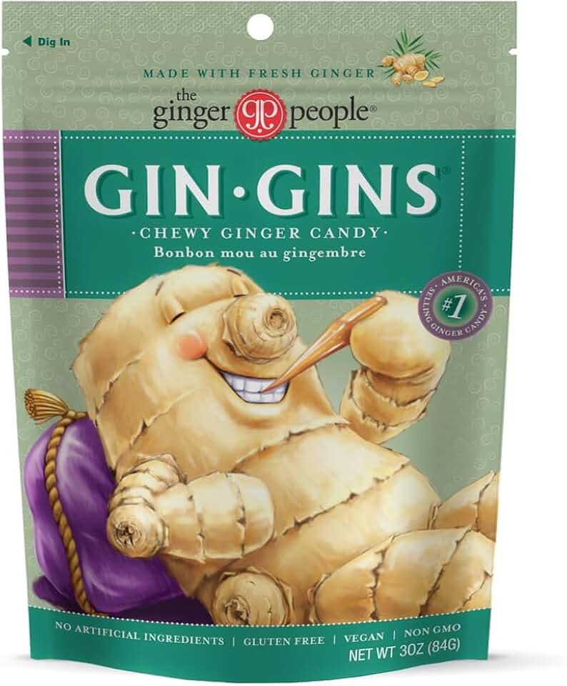 GIN GINS Original Ginger Chews – Natural Fresh Ginger Candy by The Ginger People – Individually Wrapped Healthy Candy – Original Flavor – 3oz Bag (Pack of 7), BBD 12Jan2026
