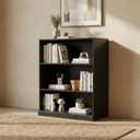 Casaphoria 36" H Wooden Bookcase, Heavy Duty Bookshelves, 3-Tier Wide Bookshelf with Large Storage Space for Home Office, 36" H x 31" W x 16" D, 63Lb, Oak (Black)