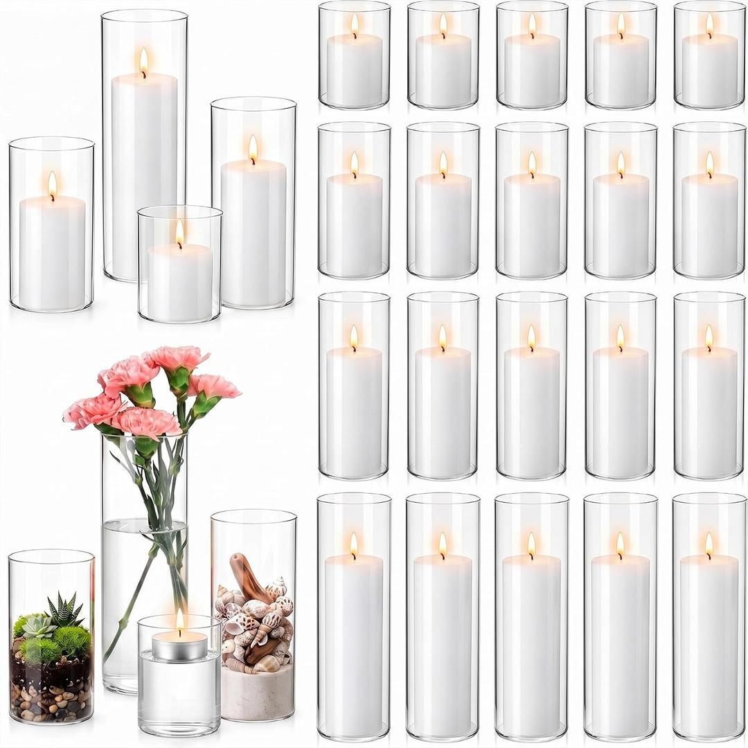 MTLEE 128 Pcs Glass Cylinder Vases and White Pillar Candles Bulk