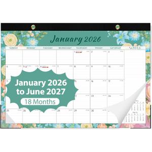 2 x 2026 Desk Calendar, Monthly Calendar, 18 Months (Jan 2026 - Jun 2027), Large Desktop Calendar 17" x 12" for Home, Office or School, Watercolor Floral