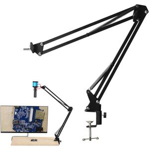 Microscope Arm Stand, 360 Degree Adjustable Metal Bracket with Clamp, 40mm 42mm Flexible Mount for Industrial Camera, Foldable Lens Bracket with Fixed Ring, 700mm Max Height
