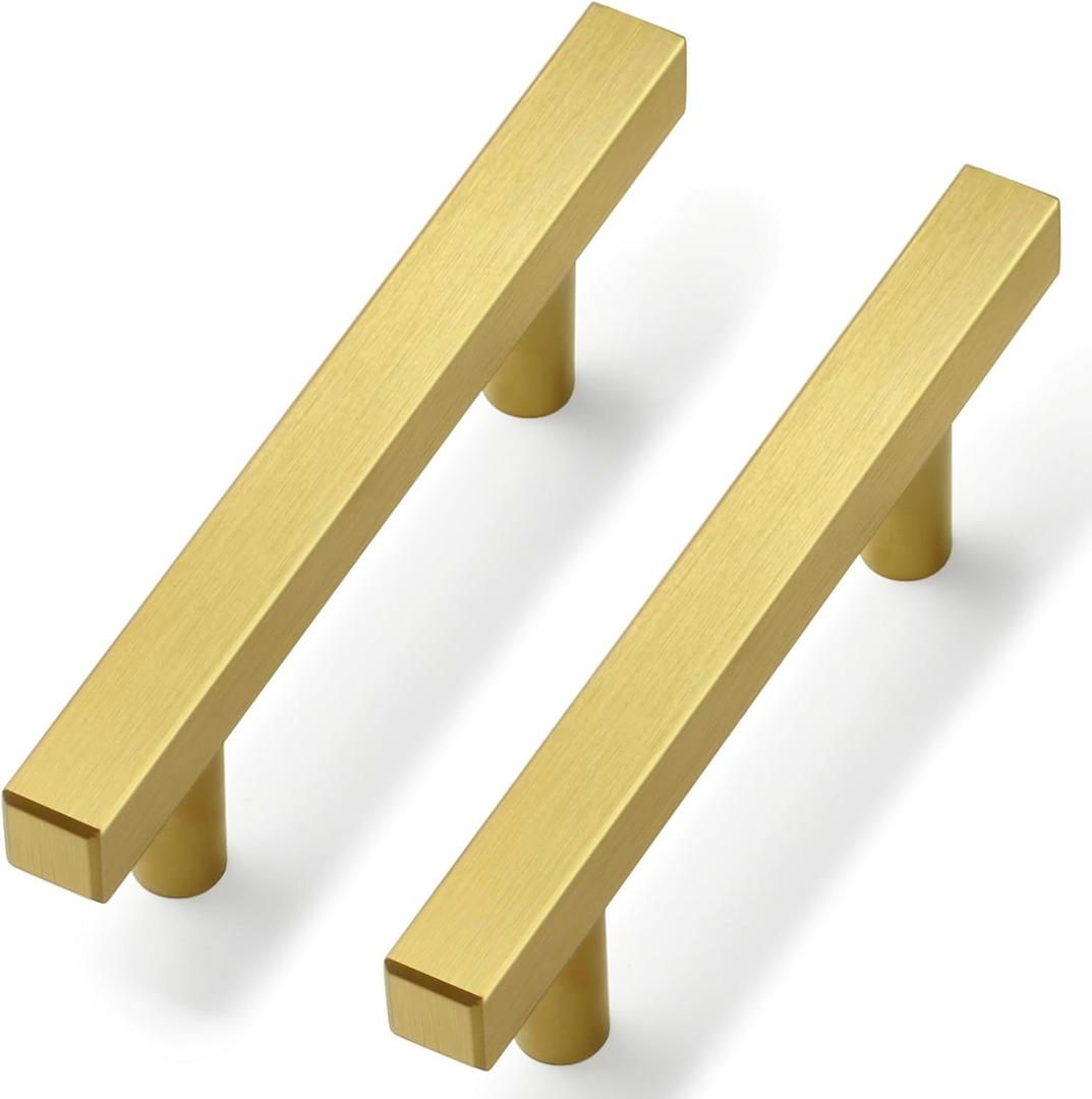 Estmoon 45 Pack Brushed Brass Cabinet Pulls 3 Inch Cabinet Handles Gold Drawer Pulls Modern Square Cabinet Knobs Gold Hardware Handles for Cabinets and Drawers, 5" Total Length