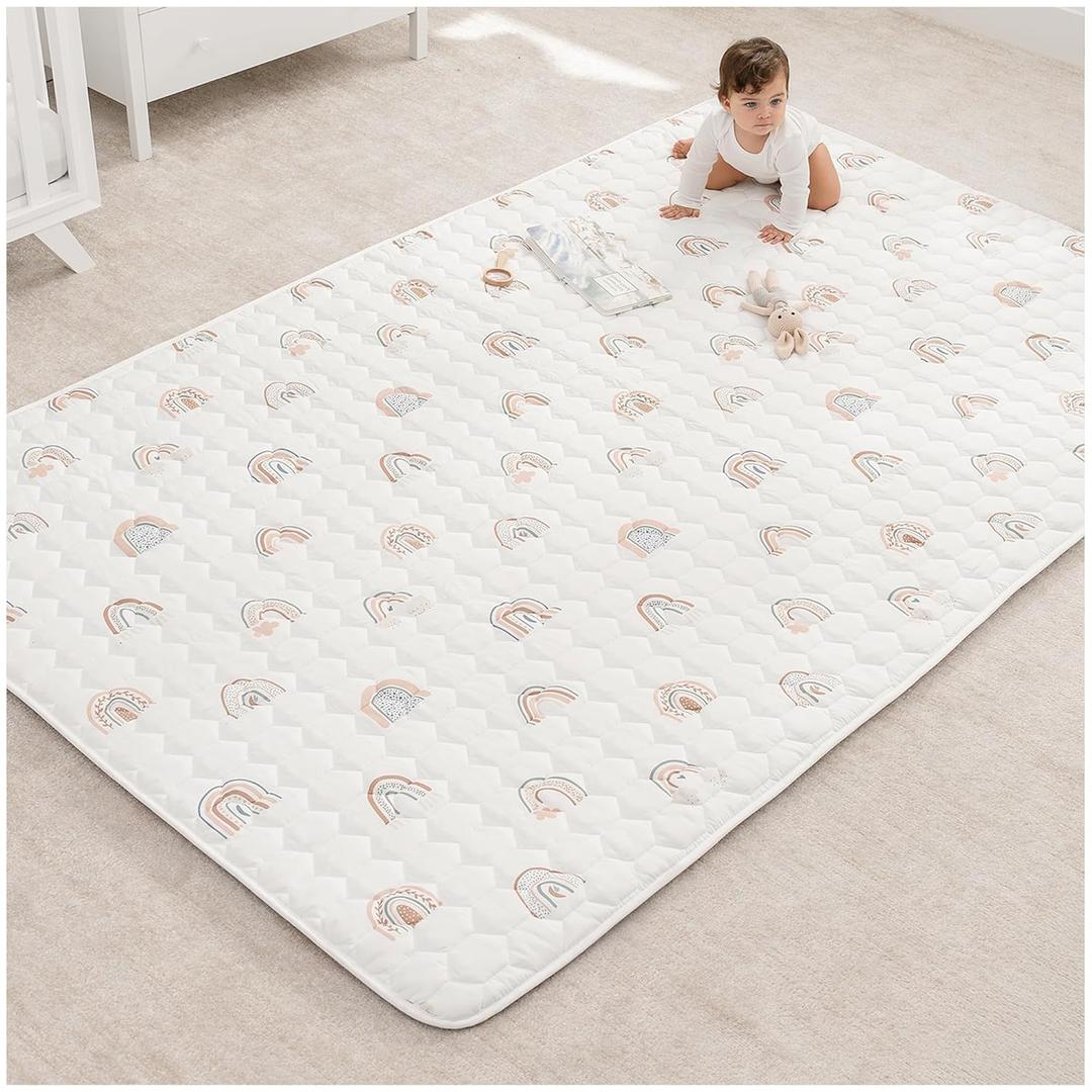 Comfy Cubs Rectangle Kids Play Mat - Large 60 x 96 inches Soft Quilted Baby Floor Mat with Non-Slip Bottom - Plush Design for Toddlers' Playtime and Relaxation - Comfortable and Durable - Rainbow (Rectangle - 60" x 96")