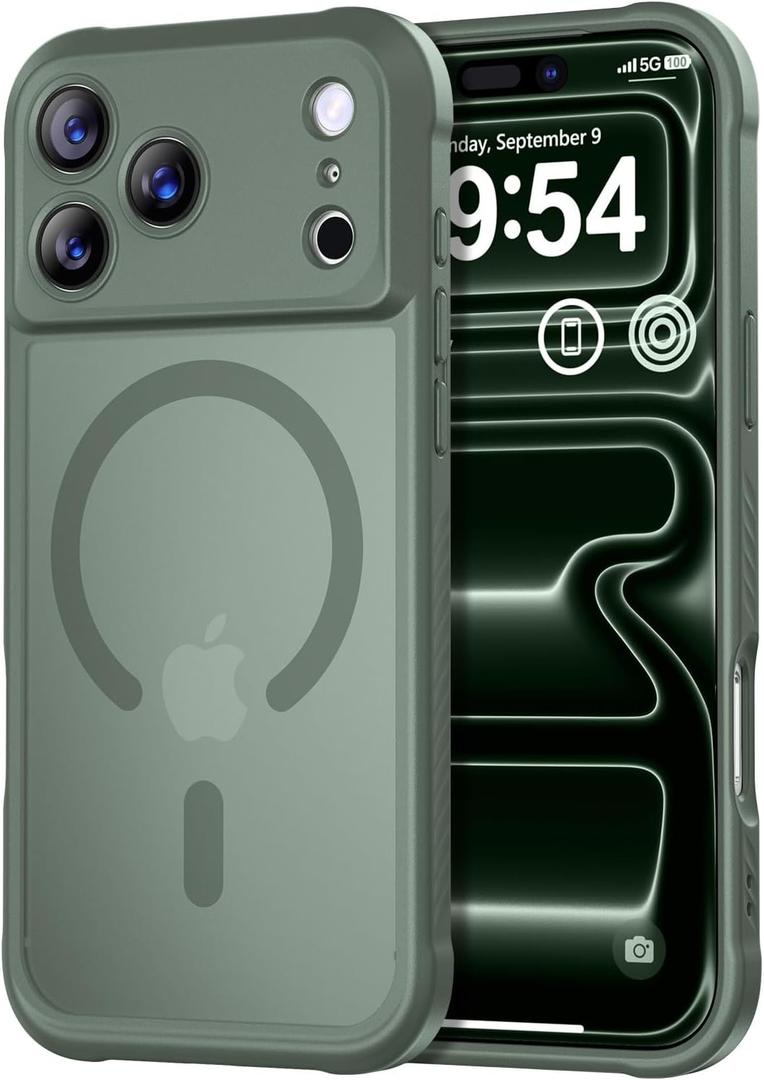 Thomo Magnetic for iPhone 17 Pro Max Case, [Compatible with Magsafe] [Full Camera Protection] Translucent Matte Military Grade Shockproof with Anti-Fingerprint Phone Cover 2025, Calke Green