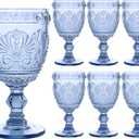 6 Pcs Blue Wine Glasses,Goblet Glasses,Vintage Glassware, Made of Sturdy and Durable Glass Can be Used for Weddings, Everyday Fun Parties and More!