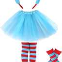 Tulle Tutu Costume for Kids - Tutu Skirt Headband Striped Gloves and Socks Set for Halloween Dress Up Party Cosplay (Large, Blue)