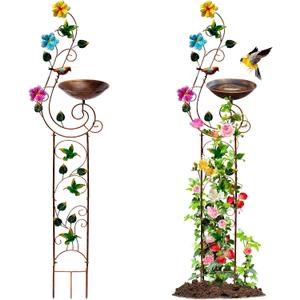 YYWMWM Metal Bird Bath with Trellis for Outside, 57” Height Birdbaths & Supports, Small Garden Decorative Trellises for Climbing Flowers Outdoor (Hummingbird)