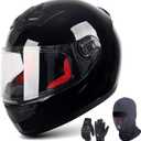 Motorcycle Full Face Helmet ECE Approved, Lightweight ABS Shell, Motorbike Racing Street Bike Helmets for Adults with Visor
 (Medium, Bright Black)