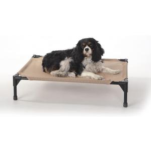 K&H Outdoor Elevated Dog Bed - Cooling Raised Dog Bed for Small & Medium Pets, Breathable Mesh Hammock Design, Indoor/Outdoor Washable Cover, Portable Metal Frame, Tan, Medium 32x25in