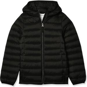 Amazon Essentials Girls and Toddlers' Lightweight Water-Resistant Packable Hooded Puffer Jacket (XX-Large, Black)
