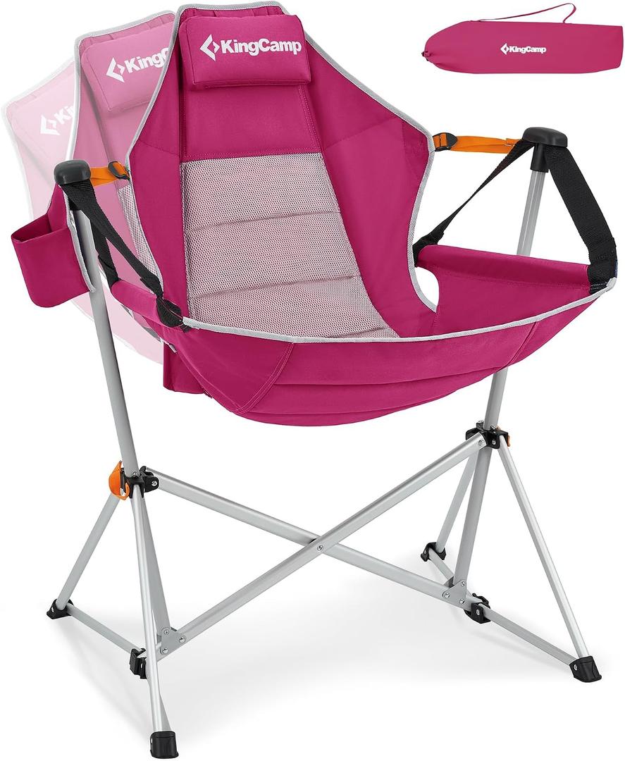 KingCamp Hammock Camping Chair, Swinging Portable Camp Chairs for Adults, 400lbs Heavy Duty Oversized Folding Rocking Chair with Adjustable Recline, Aluminum Alloy Frame for Outdoor Patio Beach Sport