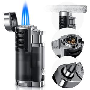 LcFun Butane Lighter 1 Pack Triple Jet Flame Torch Lighters Butane Refillable Gas Lighter Adjustable Windproof Pocket Lighter for Men - Gas Not Included (1 Pack Black)