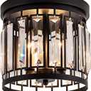Larootsi Elegant Crystal Flush Mount Chandelier Light Fixture with K9 Crystal, 3 Light Modern Close to Ceiling Light for Kitchen Hallway Dining Room Living Room E12 Base Black