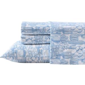 Wrangler - Queen Size Sheet Set, Ultra-Soft & Wrinkle-Resistant Bedding for Year Round Comfort, Deep Pockets, Bed Sheets with Matching Fitted Sheet & Pillowcases (Cactus Toile Blue)
