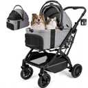 Small Dog Stroller, Pet Stroller for Small Dogs, 5-in-1 Dog Strollers | Fold All in One Without Detaching Carrier, Pet Strollers with Removable Waterproof Carrier for Dogs Cats 10 lbs 20 lbs - Grey