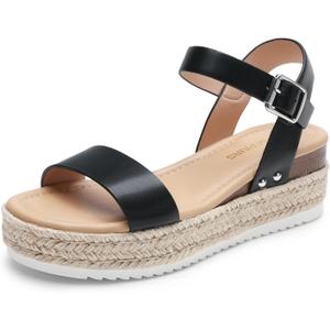 DREAM PAIRS Women's Platform Espadrilles Wedge Sandals, Comfortable Open Toe One Band Sandals for Women Dressy Casual Summer (7, Black)