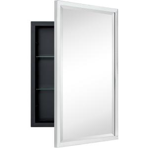 TEHOME Chrome Recessed Bathroom Medicine Cabinet with Mirror Squared Cornered Rectangle Metal Framed Medicine Cabinet with Beveled Mirror 16x24''
