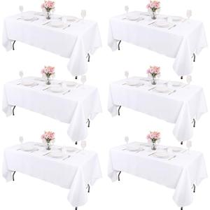 Kesfey 6 Packs White Table Cloths Rectangle 60 x102 inch High Density Washable Polyester Fabric White Tablecloths for 6 Foot Tables Rectangle Wrinkle Resistant Tablecloth for Parties Wedding Banquet