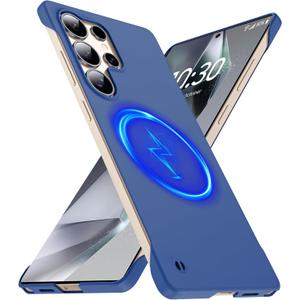 Magnetic Slim Case Fit for Samsung Galaxy S25 Ultra Case 6.9(2025) Ultra-Thin Lightweight Durable Frameless Matte Hard for MagSafe Cover Case with Pull Ring Shockproof Non Slip Rope-Blue
