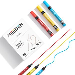 MEEDEN Artist 12 Colors Acrylic Paint Markers - 3X Visible Large Capacity Acrylic Paint Pens with Upgraded Nylon Tips, Quick Dry Marker Pens for Rock Painting, Wood, Canvas, Stones, Glass, Fabric