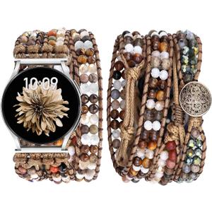 JR.DM Boho Beaded Handmade Braided Bracelet Band Women 20mm Compatible with Samsung Galaxy Watch 7/6/5/4/Active 2/4 Classic/6 Classic/5 Pro/FE 40mm 42mm 43mm 44mm 45mm 46mm 47mm