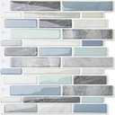 LONGKING Self-Adhesive Kitchen Backsplash, Marble Look Decorative Tiles (10 Tiles) (Blue)