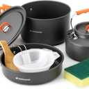 Odoland 10pcs Camping Cookware Camping Pots and Pans Set with Kettle Plastic Bowls and Soup Spoon for Camping, Backpacking, Outdoor Cooking and Picnic