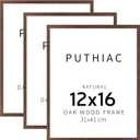 puthiac 12x16 Walnut Oak Wood Picture Frame - Minimalist 12x16 Poster Frame, 12"x16" Picture Frame Wood, Natural Solid Wooden Picture Frames for Wall Art Photo and Prints (3 Pack, Walnut)