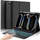 D DINGRICH iPad Pro 13 inch Case 2024 with Keyboard, Magnetic Bluetooth Keyboard with Multi-touch Trackpad, 7 Color Backlit, Smart Folio Leather Cover with Pencil Holder for iPad Pro 13-inch M4, Black