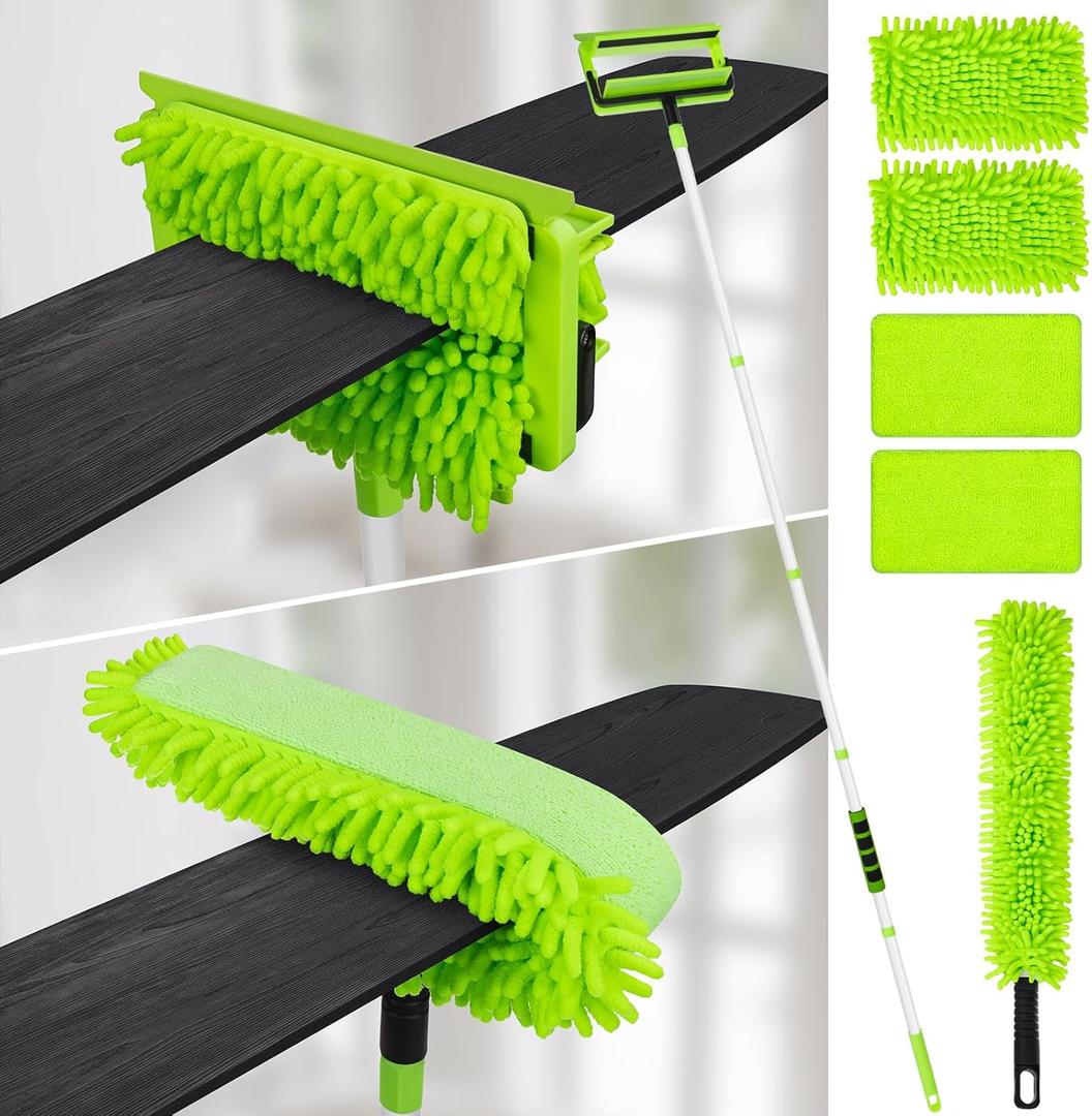 Ceiling Fan Cleaner Duster with 75'' Extension Pole, Flexible High Ceiling Fan Blades Cleaning Tool, Reusable Skinny Duster for Tight Spaces