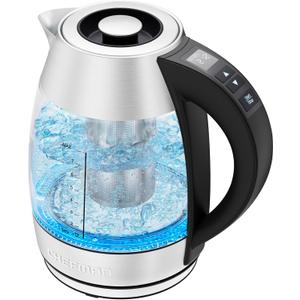 Chefman 1.8L Digital Electric Glass Kettle+ w/ Rapid-Boiling & 7 Presets for Precise Temperature, Stainless Steel Tea Infuser Included, Advanced Digital Control