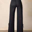 Astylish Women's Cotton High-Waisted Wide-Leg Jeans with Tie-Side Detail Fashion Fall Western Casual Pants (Black)