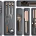 7 Pack Silicone Silverware Drawer Organizer, DIY Free Combination Kitchen Drawer Organizer, Utensil Organizer, Moisture-proof and Heat-resistant up to 200C, Anti-slip Design (Grey)