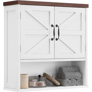 Smuxee Farmhouse Wall Mounted Cabinet with Adjustable Shelf, for Bathroom, Living Room, Laundry Room (Big, White)
