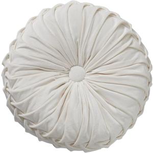 Round Throw Pillow Velvet Home Decoration Soft Pleated Pumpkin Round Floor Cushion for Couch Chair Bed Car Decorative (White 14inch)