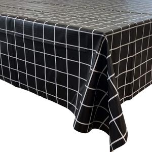allgala Waterproof Check Design Printed PVC Vinyl Protective Tablecloth - 54x120 Inch - Black - TC59302