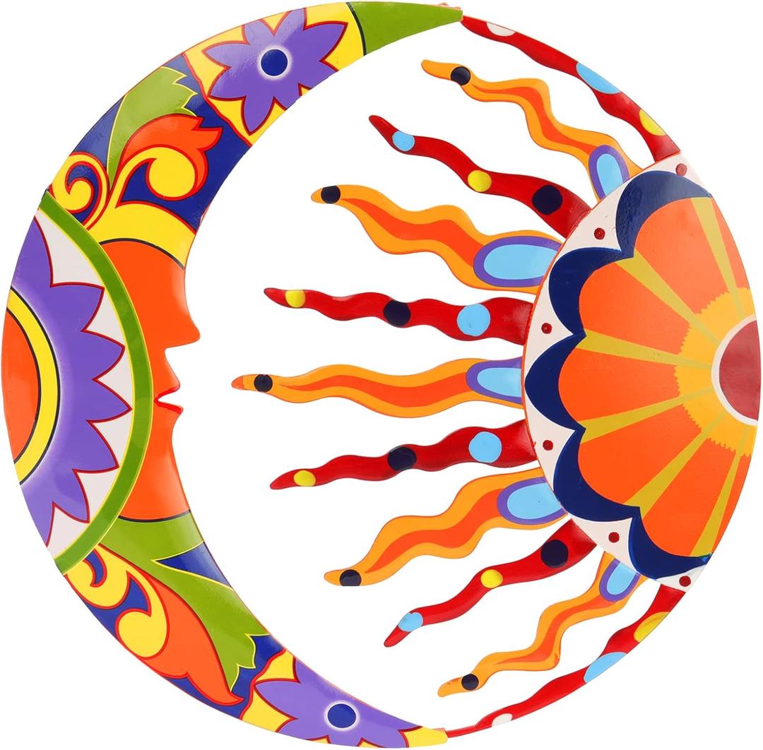 SUNNYPARK Metal Sun and Moon Wall Art Decor, 16" Colorful Handcrafted Mexican Talavera celestial Wall Sculptures Hanging for Indoor Outdoor Living Room, Garden, Patio