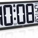 WallarGe Backlight Digital Wall Clock Battery Operated - with Temperature and Date 14.5'' Large Digital Wall Clock, Easy to Read and Set, Auto DST (Black)