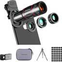 Phone Camera Lens Kit Upgraded Version Telephoto 28X Wide Angle 0.6X Macro 20X Fisheye 198 for Most Smartphones (Black)